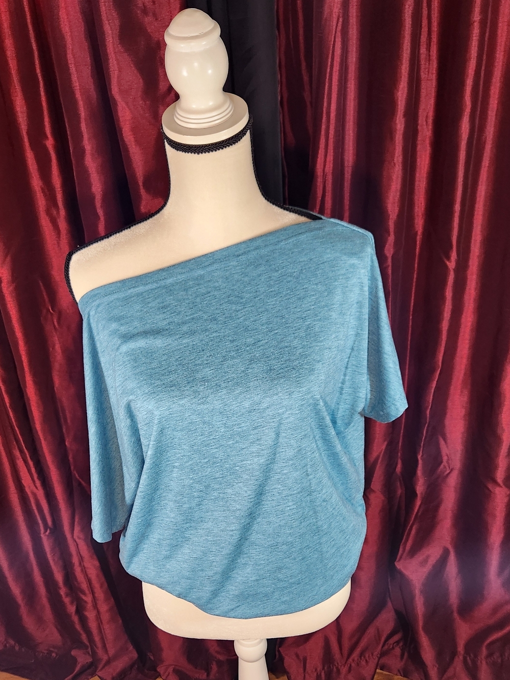 Teal Boat Neck Off The Shoulder Short Sleeve Tee Shirt Size Large